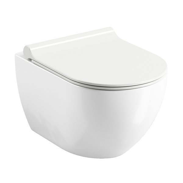 Set vas WC suspendat Ravak Uni Chrome RimOff,cu capac slim soft close,alb