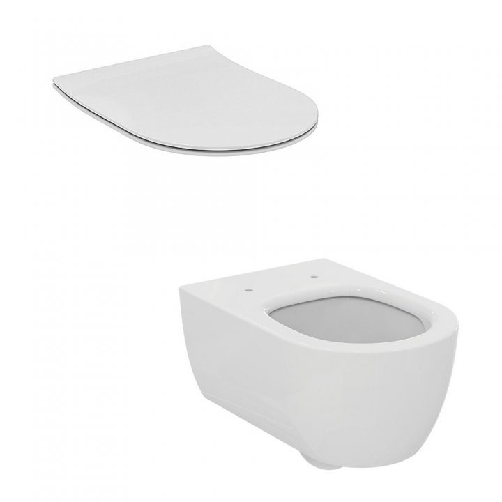 Set vas wc suspendat Ideal Standard Blend Curve AquaBlade cu capac soft close slim,alb