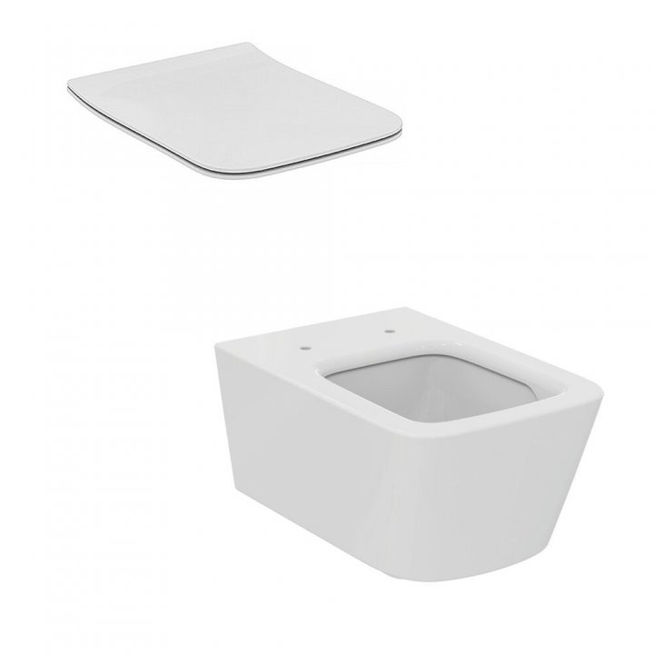 Set vas wc suspendat Ideal Standard Blend Cube AquaBlade cu capac soft close slim,alb