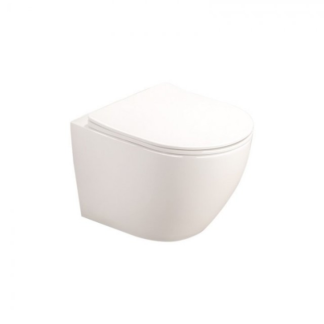 Set vas WC suspendat rimless Fluminia Alfonzo, cu capac quick release si soft close, alb lucios